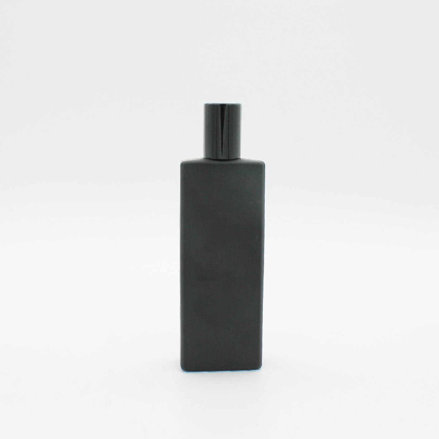 high quality clear aluminum cap black coating rectangle 50ml perfume glass bottle