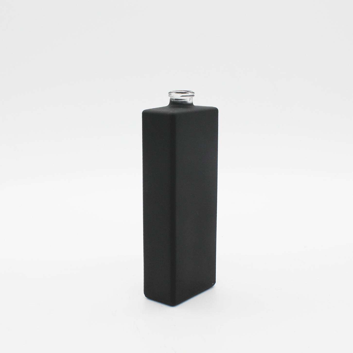 high quality clear aluminum cap black coating rectangle 50ml perfume glass bottle