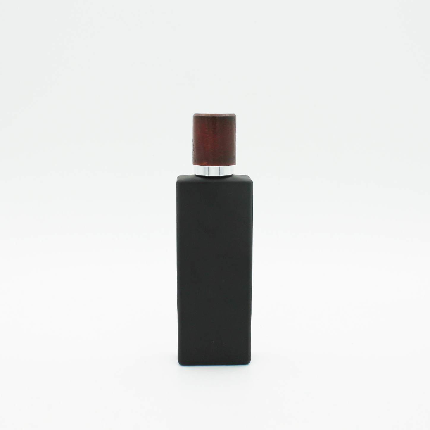 high quality clear aluminum cap black coating rectangle 50ml perfume glass bottle