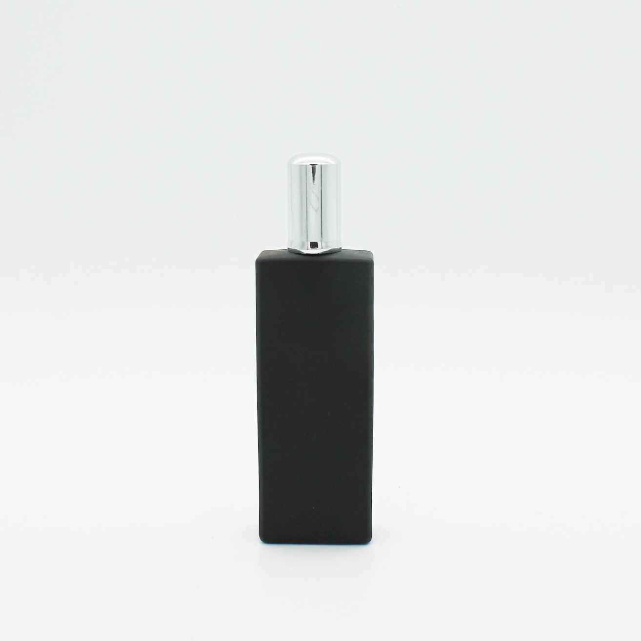 high quality clear aluminum cap black coating rectangle 50ml perfume glass bottle