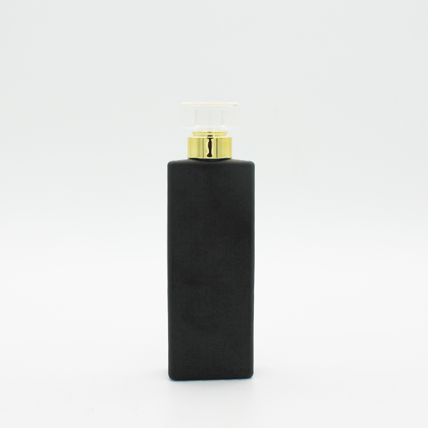 high quality clear aluminum cap black coating rectangle 50ml perfume glass bottle