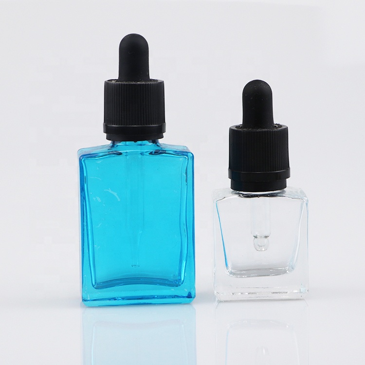 high quality clear flat square 15ml 30ml 60ml 100ml glass perfume bottle with dropper for massage oil