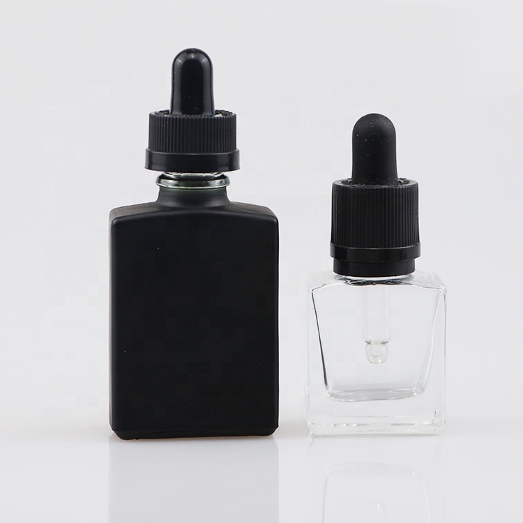 high quality clear flat square 15ml 30ml 60ml 100ml glass perfume bottle with dropper for massage oil