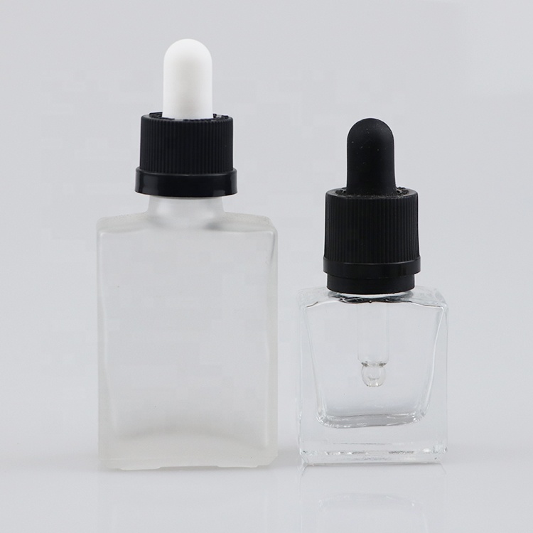 high quality clear flat square 15ml 30ml 60ml 100ml glass perfume bottle with dropper for massage oil