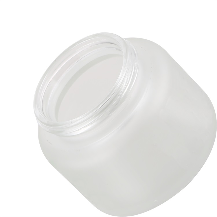 high quality cosmetic glass container 2oz 60g 60ml clear frosted night cream mask glass jar with glossy white plastic screw lid