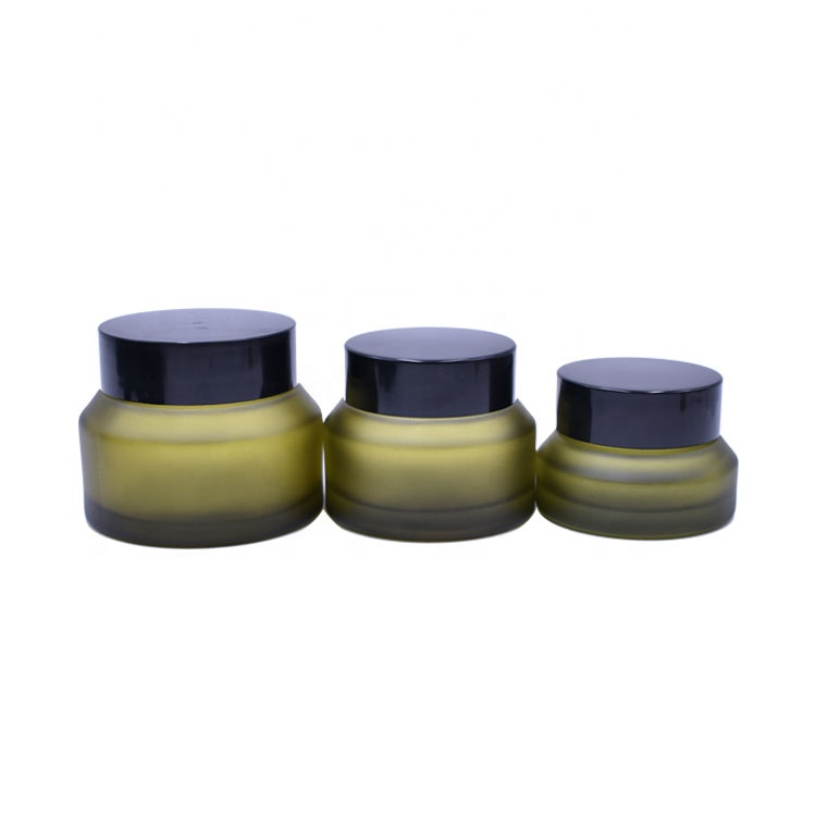high quality cosmetics packing skin beauty fancy frosted green 50g 50 ml glass jar for cream cosmetic