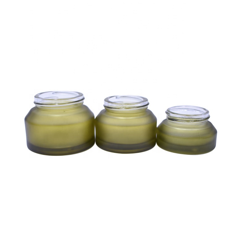high quality cosmetics packing skin beauty fancy frosted green 50g 50 ml glass jar for cream cosmetic