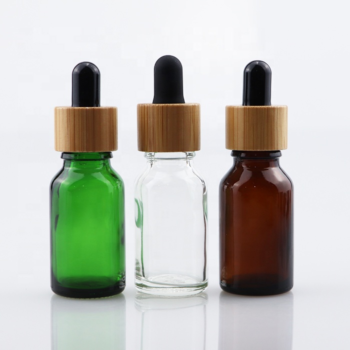 high quality empty bamboo cap bottle 15ml 30ml 50ml 60ml amber wooden glass dropper bottle for beard oil or cbd oil