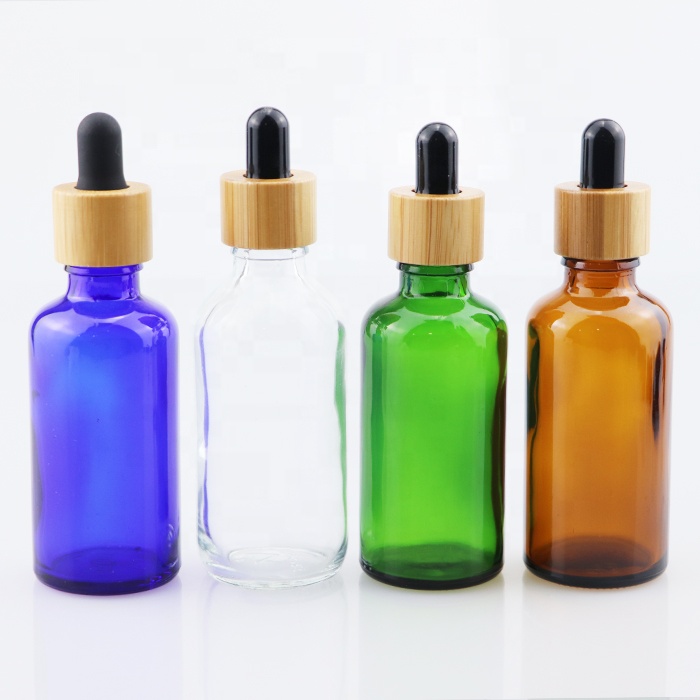 high quality empty bamboo cap bottle 15ml 30ml 50ml 60ml amber wooden glass dropper bottle for beard oil or cbd oil