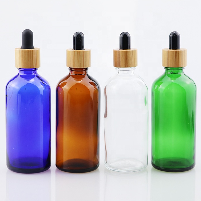 high quality empty bamboo cap bottle 15ml 30ml 50ml 60ml amber wooden glass dropper bottle for beard oil or cbd oil