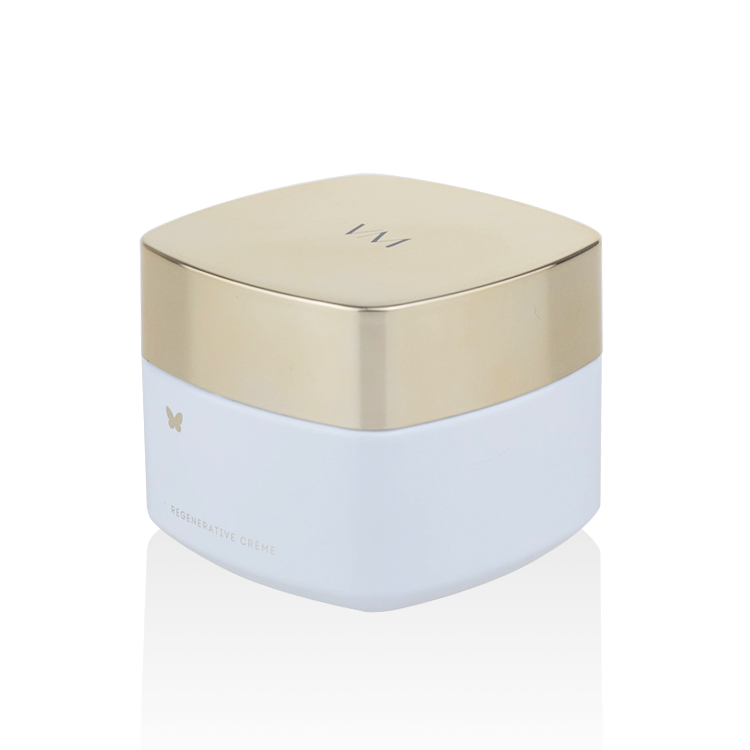 high quality empty cosmetic jars 50ml 50g custom logo skin care repair cream white square glass jar with gold aluminum lid