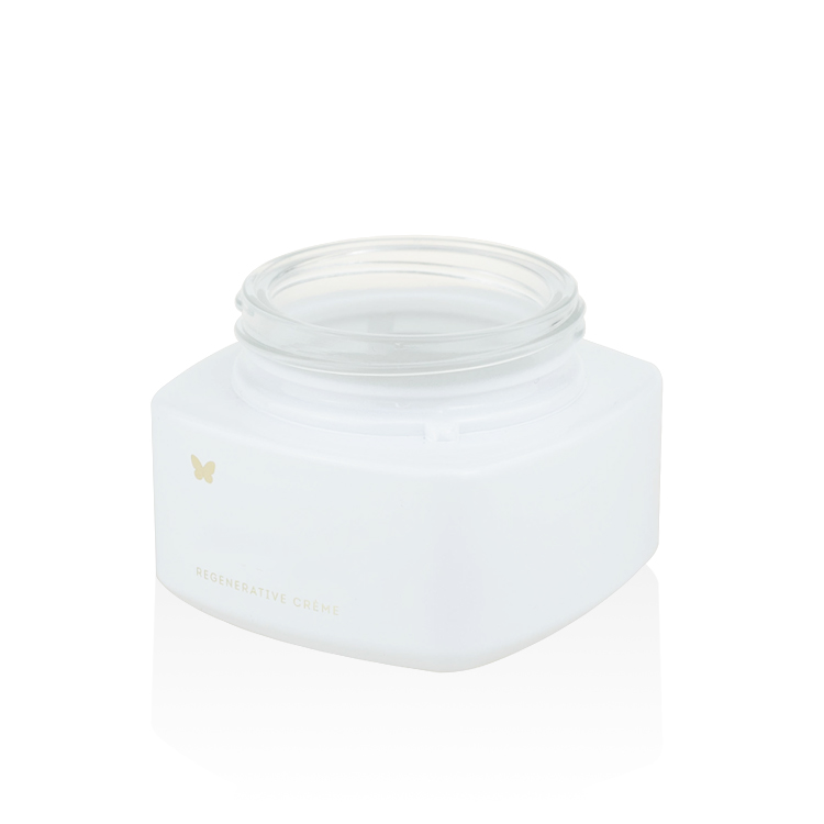 high quality empty cosmetic jars 50ml 50g custom logo skin care repair cream white square glass jar with gold aluminum lid