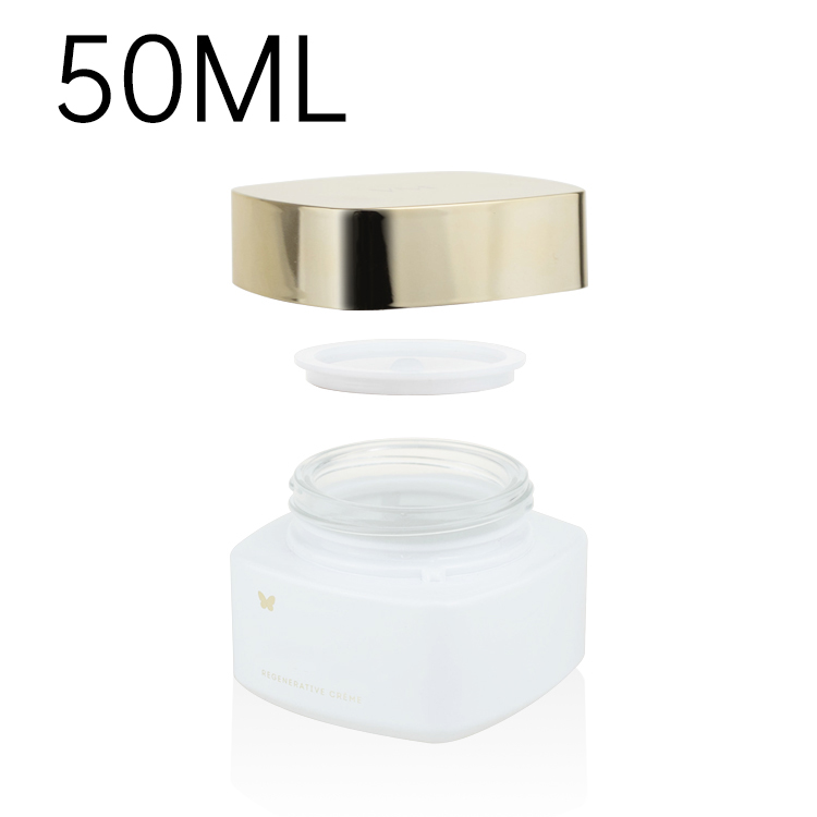 high quality empty cosmetic jars 50ml 50g custom logo skin care repair cream white square glass jar with gold aluminum lid