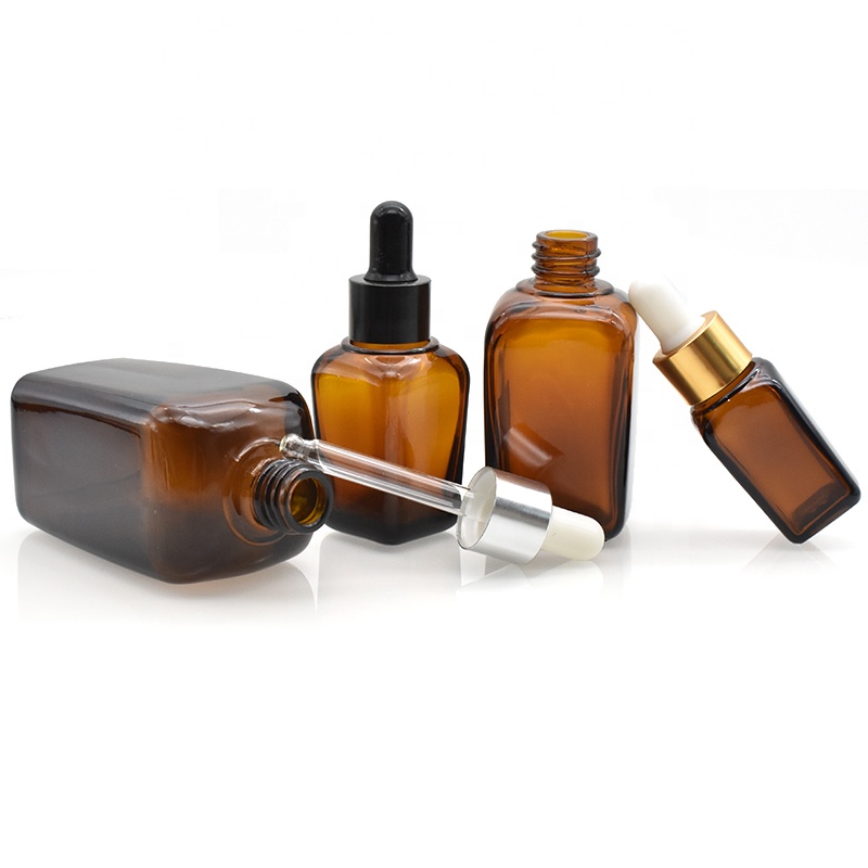 high quality empty cosmetic packaging 10ml 20ml 30ml 50ml 100ml dark amber color glass square essential oil bottle