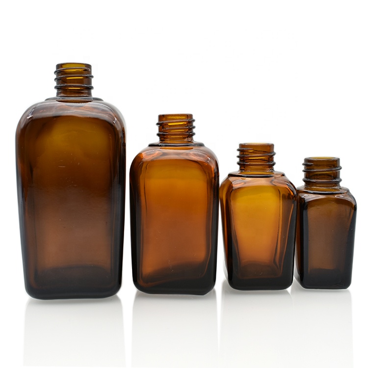 high quality empty cosmetic packaging 10ml 20ml 30ml 50ml 100ml dark amber color glass square essential oil bottle