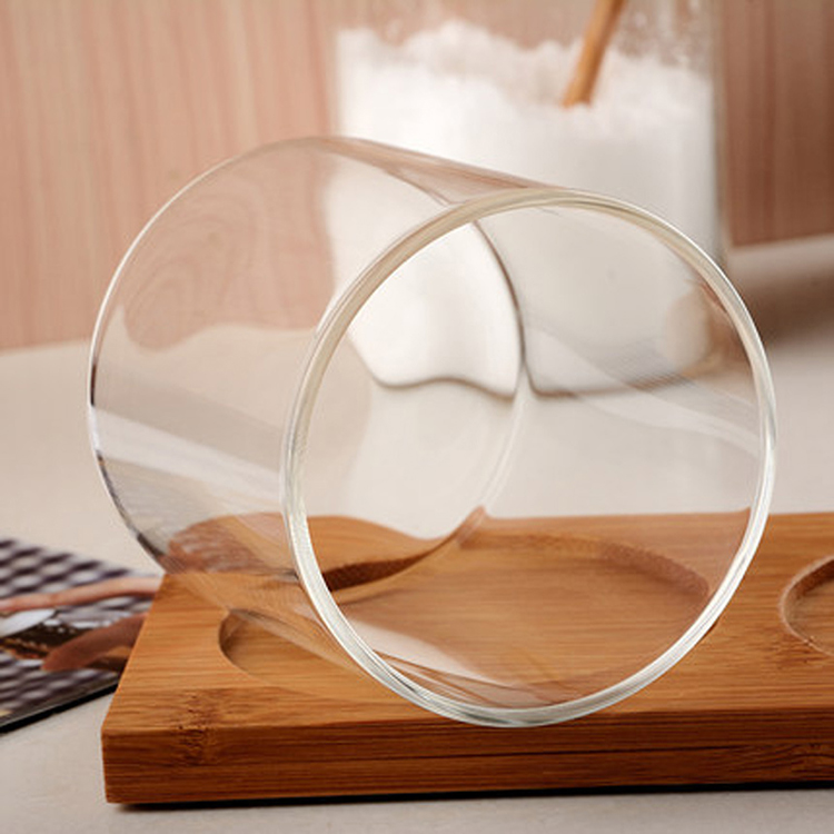 high quality family kitchen Spice glass jar set Salt &pepper container with bamboo lid and spoon