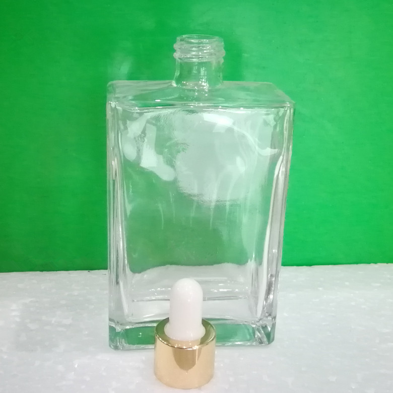 high quality flat square 50ml 100ml glass hair oil bottle with dropper