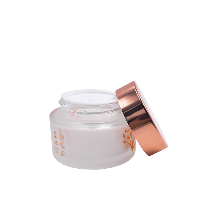 high quality frosted flat shoulder empty cosmetic cream aluminum rose gold cap glass jar