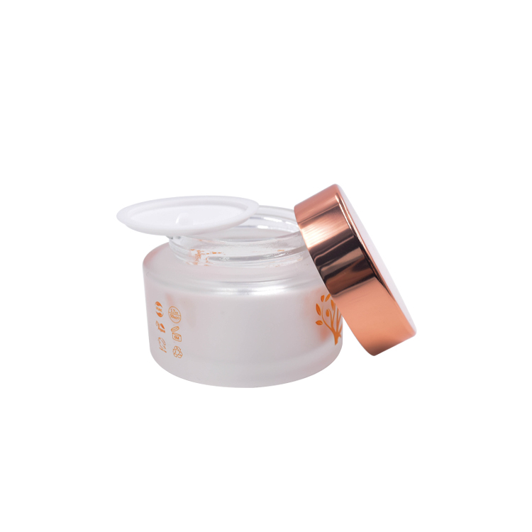 high quality frosted flat shoulder empty cosmetic cream aluminum rose gold cap glass jar