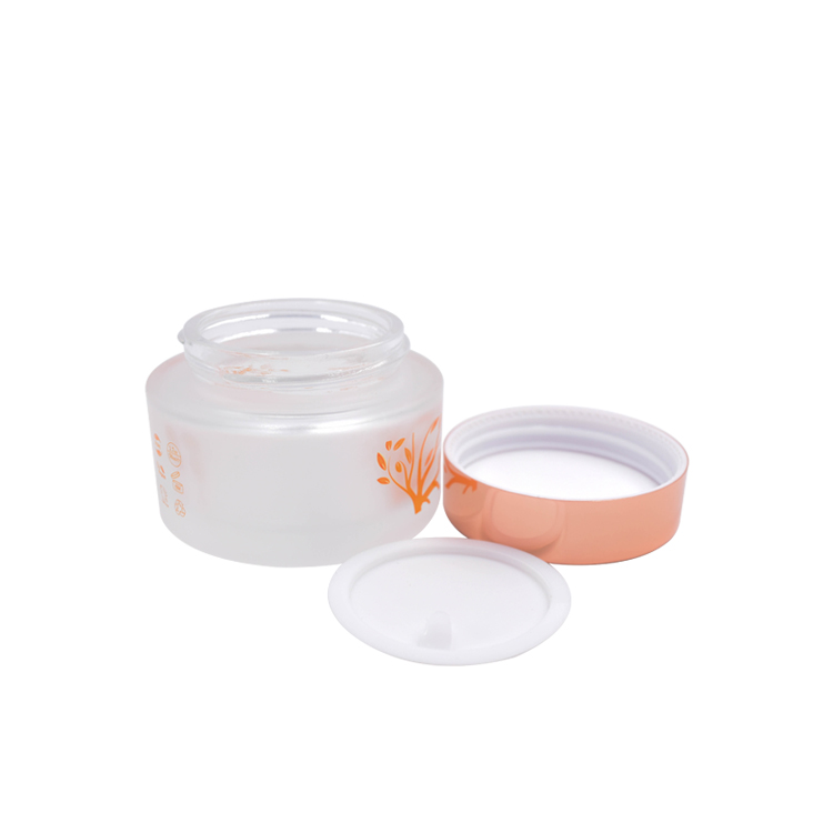 high quality frosted flat shoulder empty cosmetic cream aluminum rose gold cap glass jar