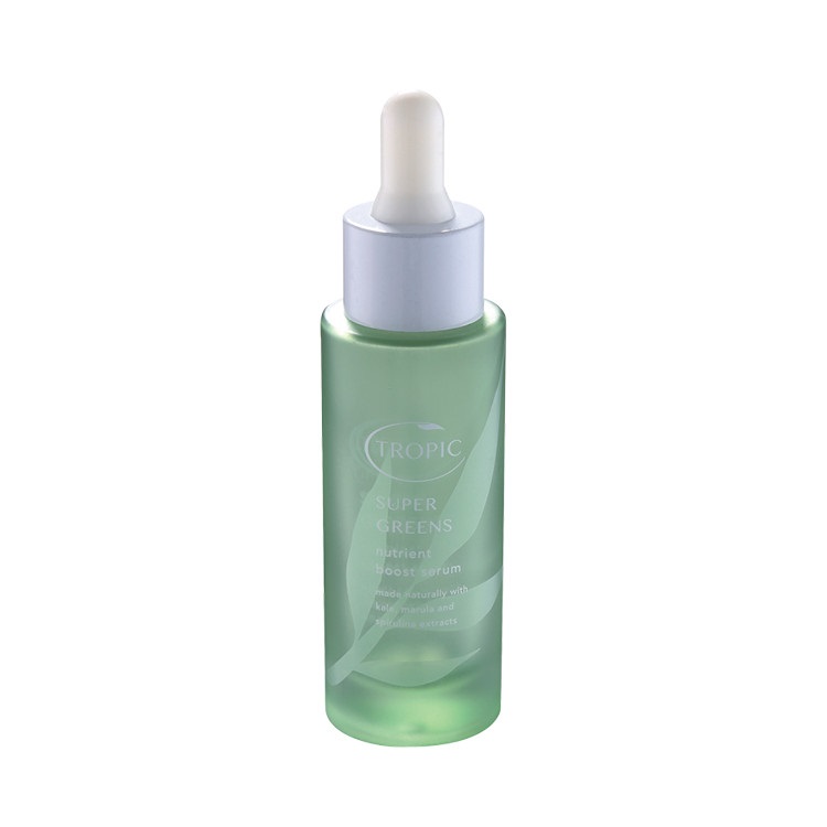 high quality  green  30 ml cosmetics empty  dropper logo essential oil silicon hang case glass bottles for liquor
