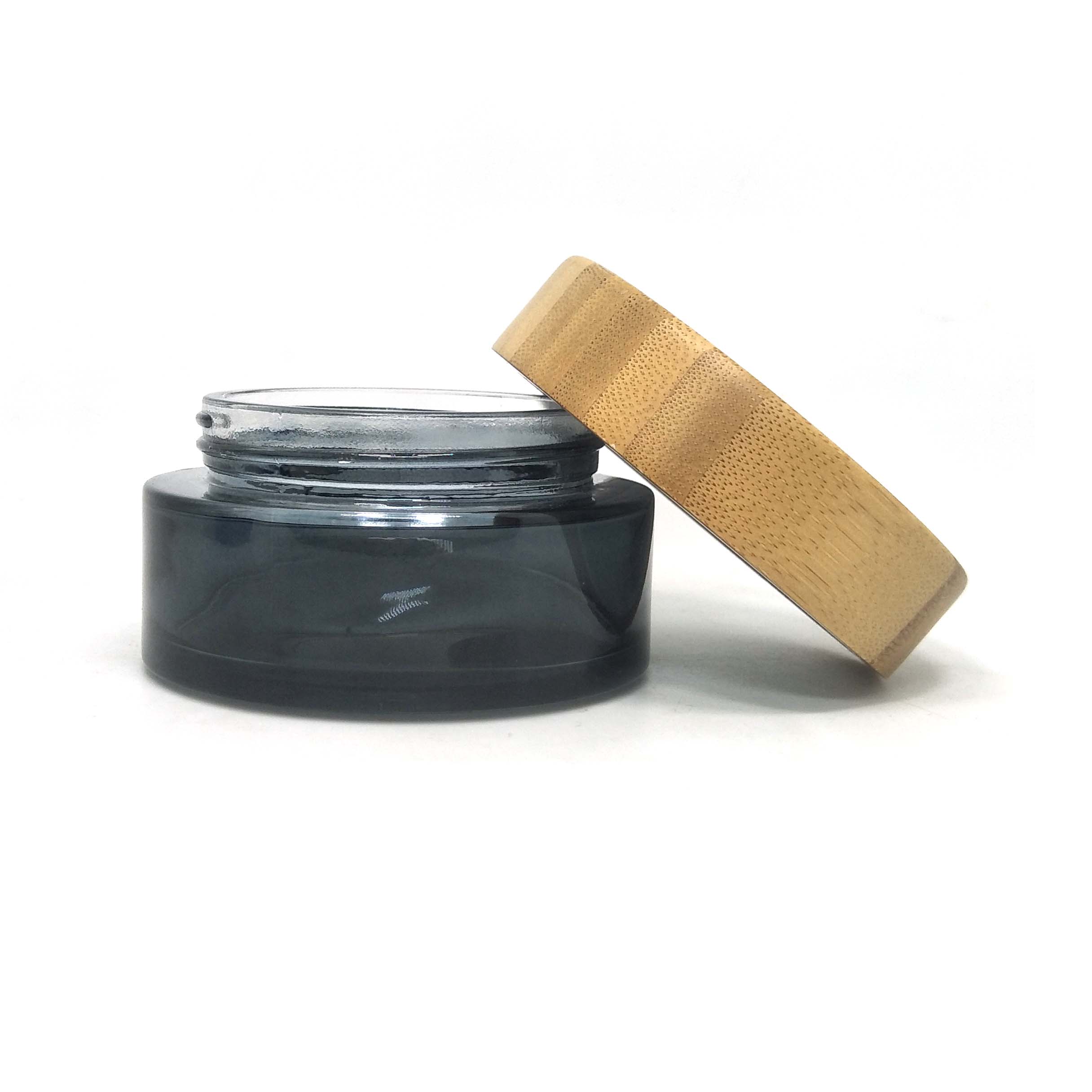 high quality green glass jar with wooden  lid logo engraving 100g