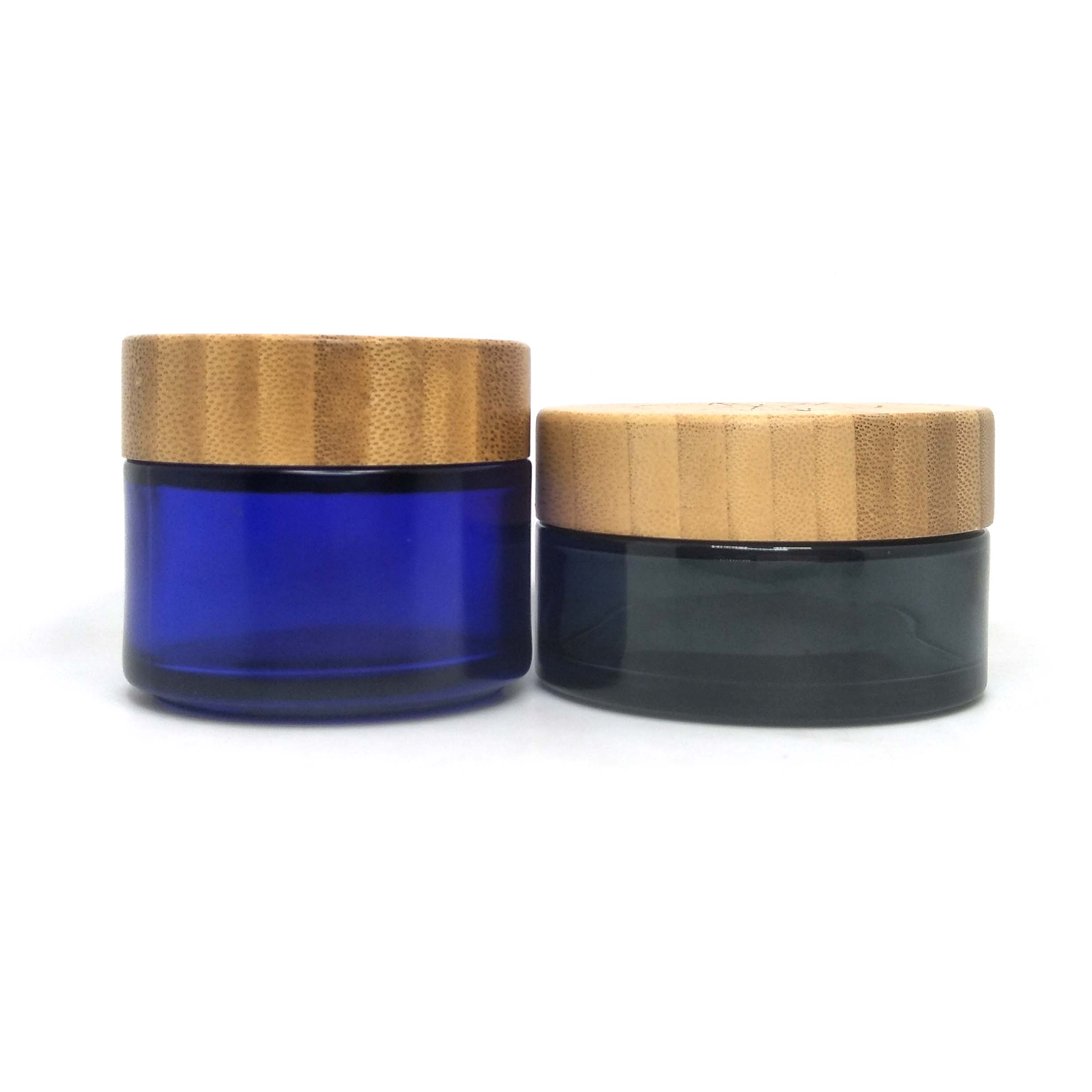 high quality green glass jar with wooden lid logo engraving 100g