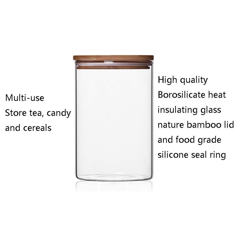 high quality heat resistant borosilicate clear cylindrical glass container food jar with bamboo lid