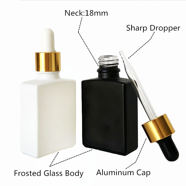 high quality hemp oil frosted white black rectangular 30ml dropper bottle