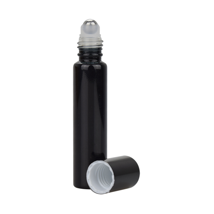 high quality hot sale 5ml 7ml 8ml 10ml 12ml 15ml shiny black glass perfume roller on bottles with aluminum cap