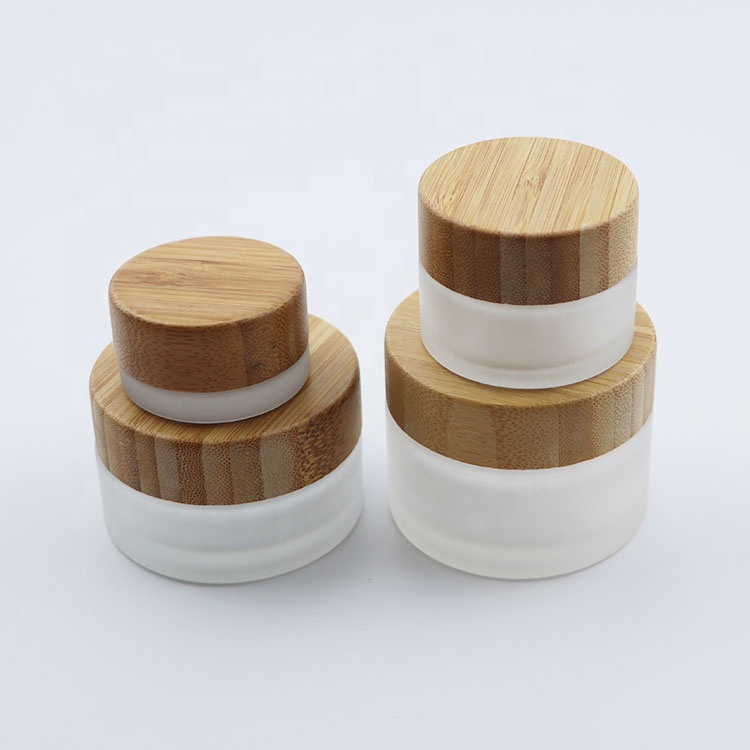 high quality luxury cream jar 5 10 15 20 30 50 60 100g frosted glass jar with real bamboo cap
