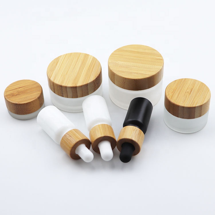 high quality luxury cream jar 5 10 15 20 30 50 60 100g frosted glass jar with real bamboo cap