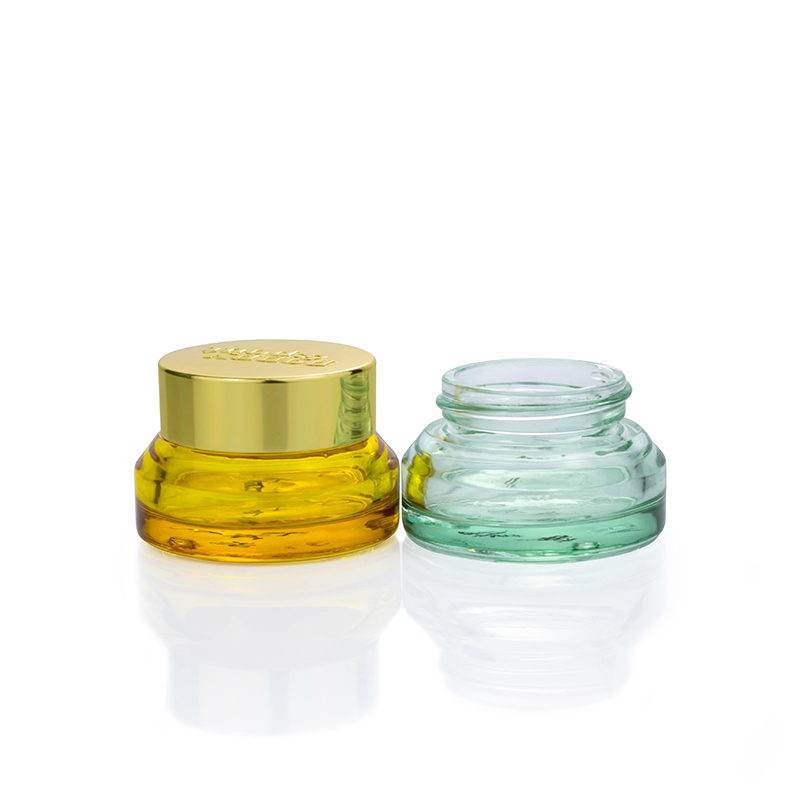 high quality luxury glass jars 15g 30g 50g 100g empty semi clear green anti wrinkle cream eye cream glass jar with gold lid