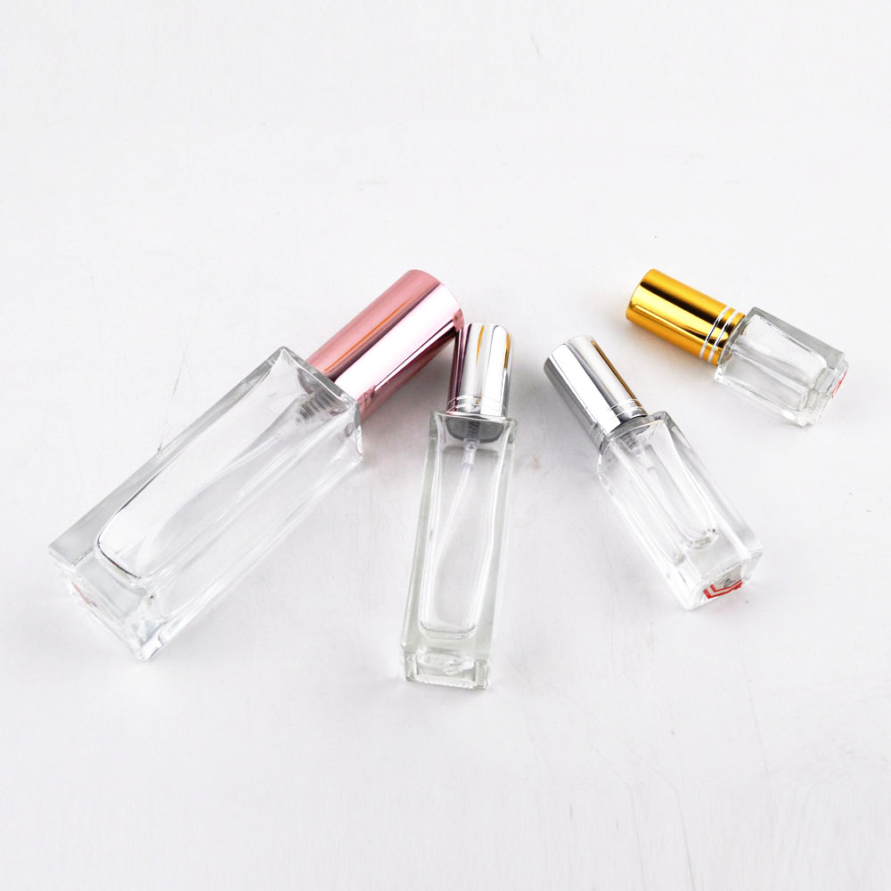 high quality luxury square perfume  clear glass bottle 15ml 30ml with rose gold pump