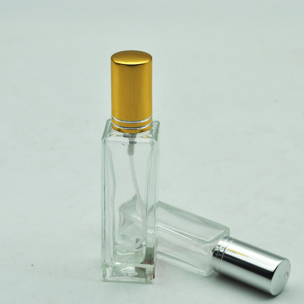 high quality luxury square perfume clear glass bottle 15ml 30ml with rose gold pump
