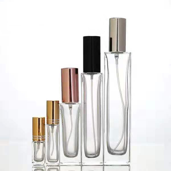 high quality luxury square perfume clear glass bottle 15ml 30ml with rose gold pump