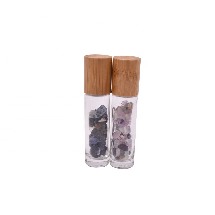 high quality nature bamboo cap gemstone jade roller cosmetic 10 ml roll on bottle for perfume, essential oil