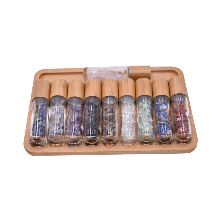 high quality nature bamboo cap gemstone jade roller cosmetic 10 ml roll on bottle for perfume, essential oil