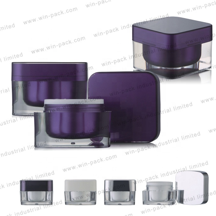 high quality new cosmetic packaging square purple color 5g 30g 50g acrylic cream jar