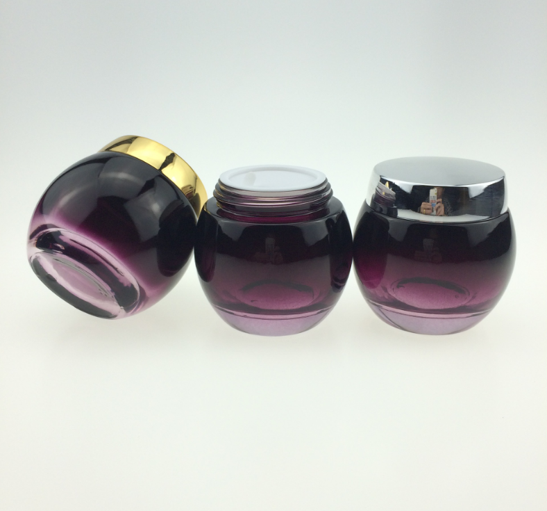 high quality purple and white glass jar 120g 50g 30g size choose with custom logo
