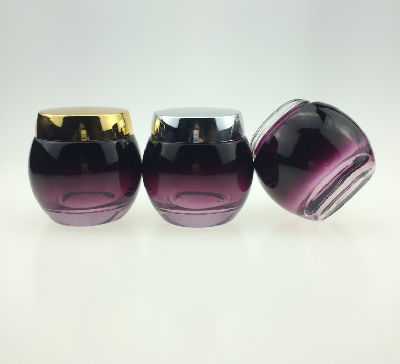 high quality purple and white glass jar 120g 50g 30g size choose with custom logo