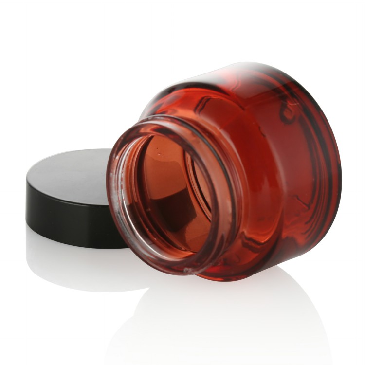 high quality red color cosmetics containers15g 30g 50g popular round cream eye glass jar with black plastic screw lid