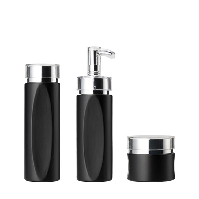 high quality skin care cosmetic packaging black cosmetic glass bottle and jar luxury cosmetic packaging set