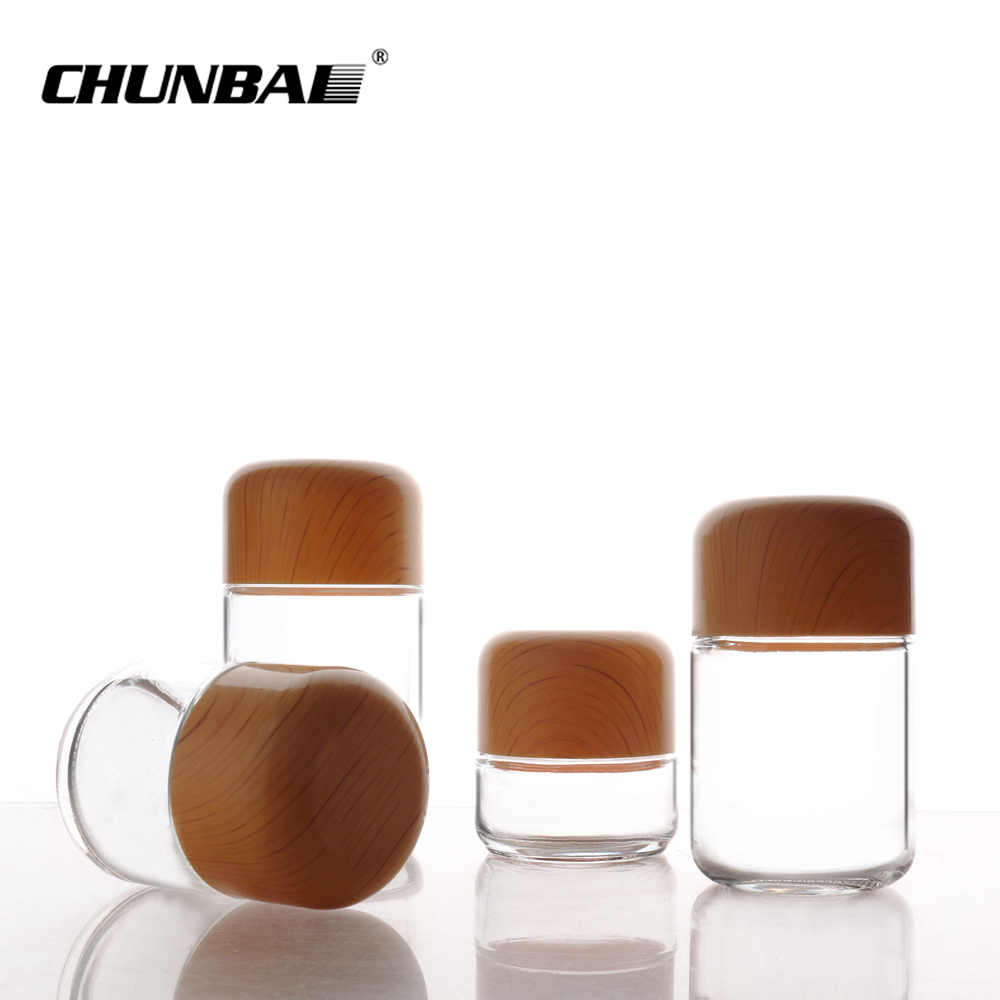 high quality small round straight sided clear glass jars with plastic screw lid