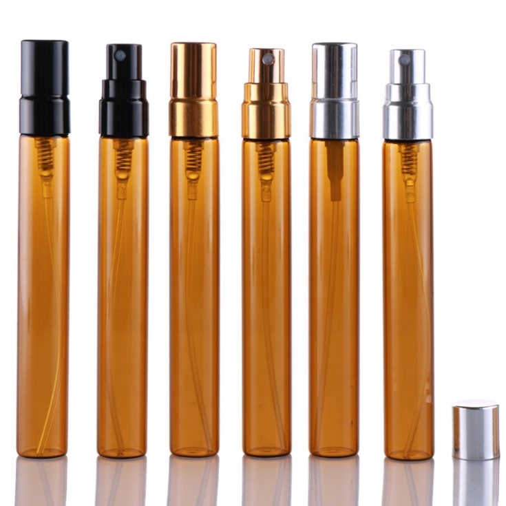 high quality small travel tube bottle 10ml amber mini perfume bottles 10 ml spray mist atomizer glass bottle