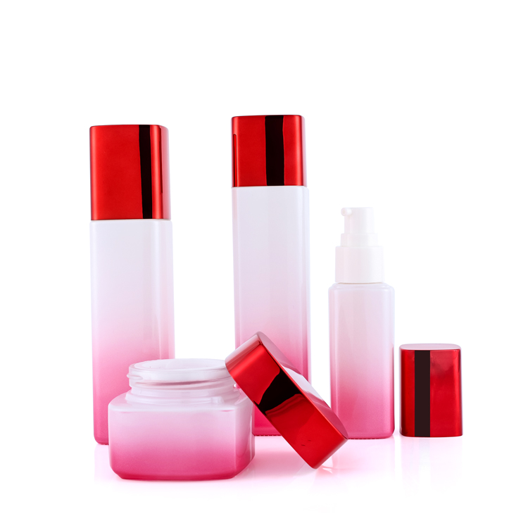 high quality square glass pink and white 120ml essence facial toner bottle biodegradable bottles for cosmetics