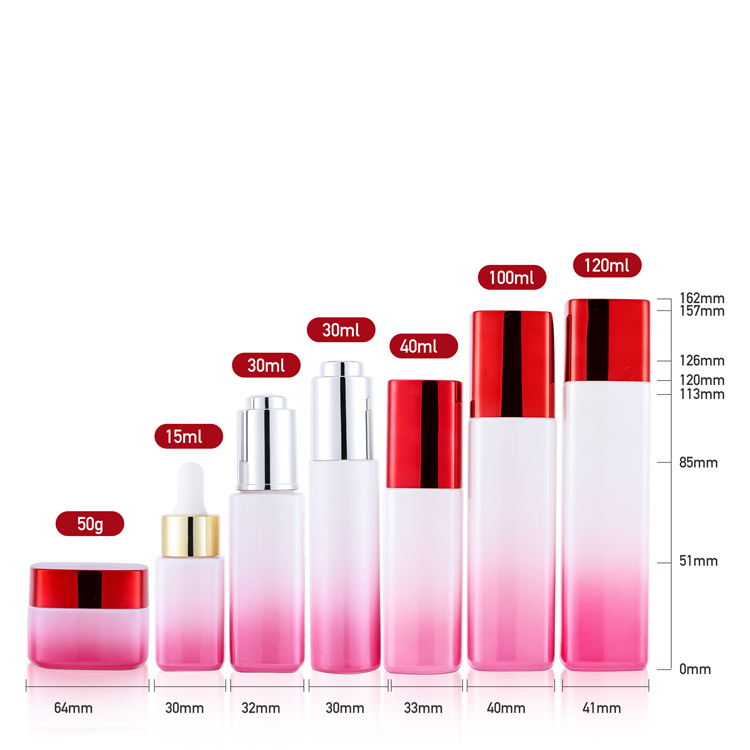 high quality square glass pink and white 120ml essence facial toner bottle biodegradable bottles for cosmetics