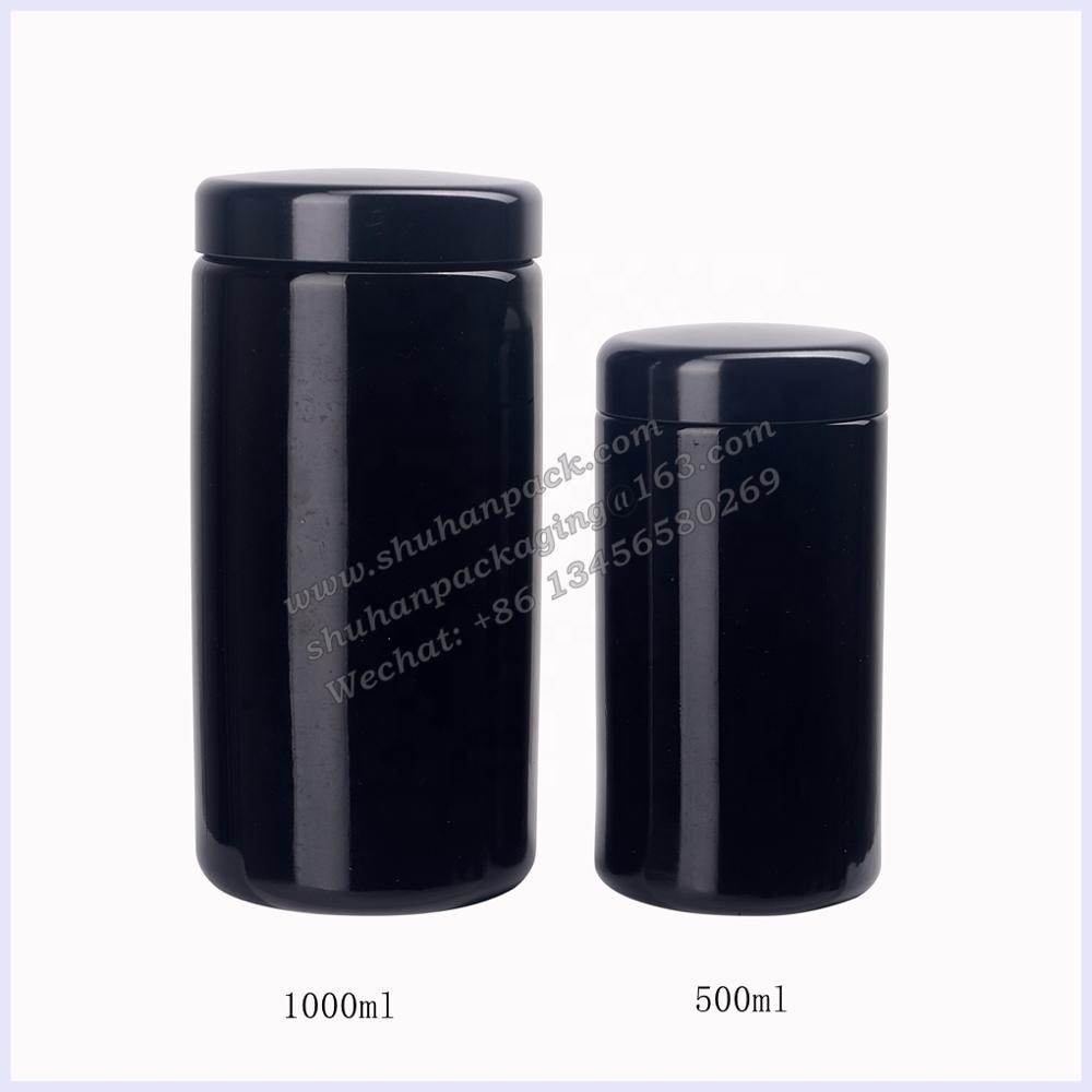 high quality tall glass container 100ml 150ml 200ml 250ml 500ml 1000 ml violet glass jar empty black glass storage jars