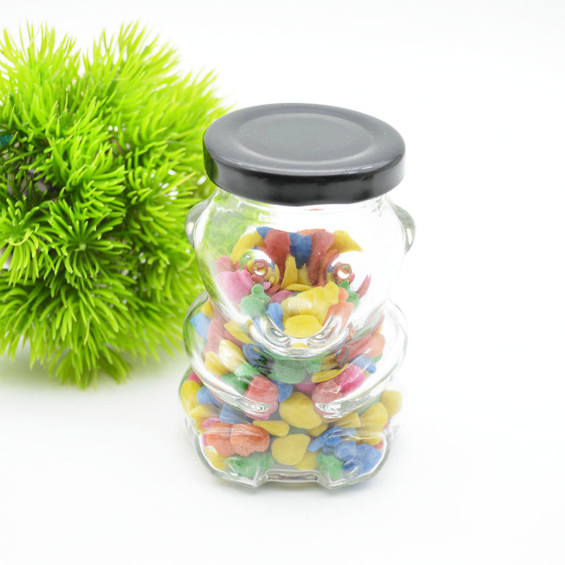 high quality wholesale 4oz  120ml cute bear shape honey candy jars glass unique with tinplate lid