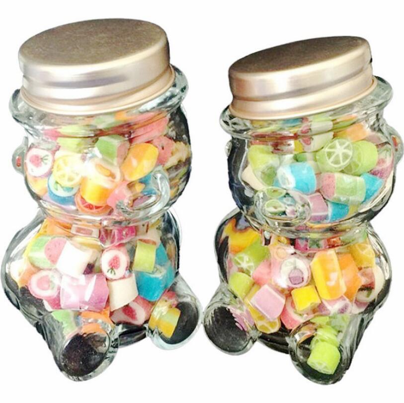 high quality wholesale cute bear shape honey candy jars glass unique with aluminum lid